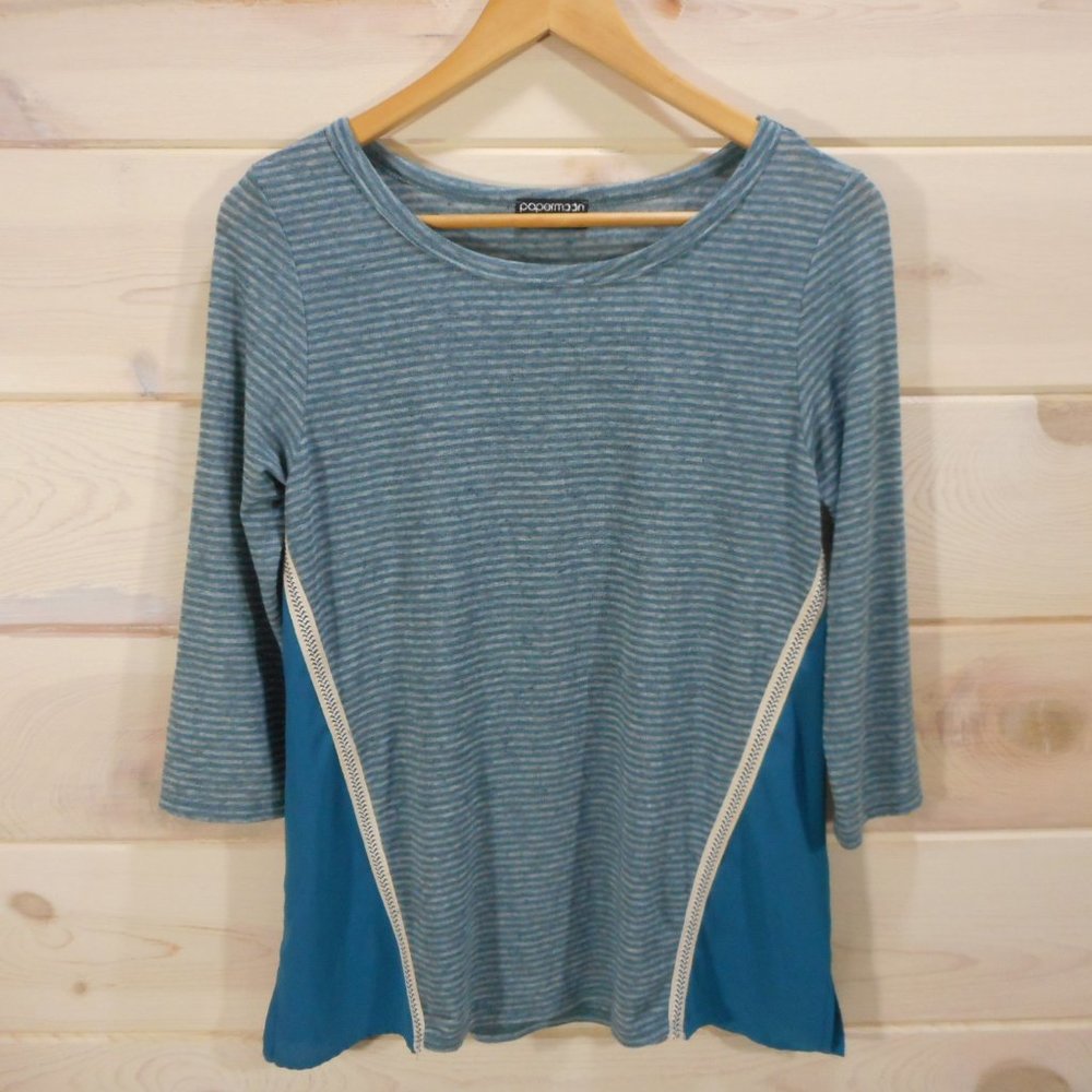 Papermoon Stitch Fix Women's Top Turquoise Blue Striped Shirt